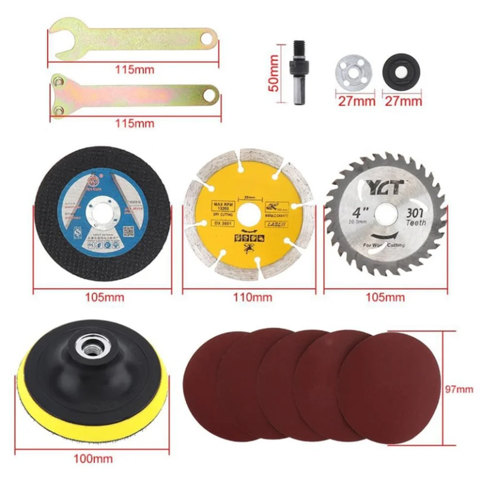

12PCS Electric Drill Change To Angle Grinder Conversion Accessories With Cutting Polishing Wheel Grinding Disc Accessories Wood