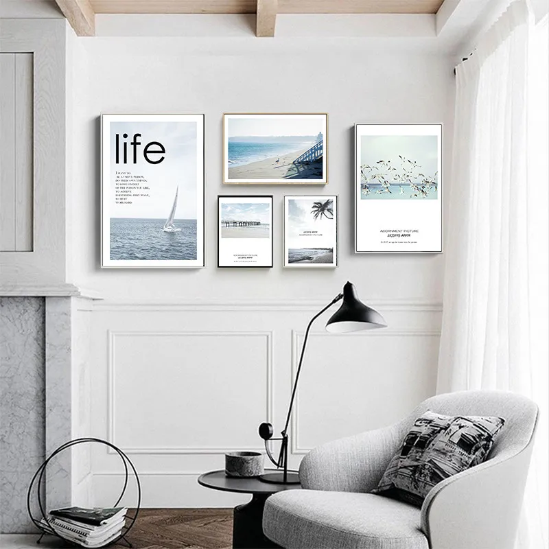 Скандинавский тропический пейзаж плакаты современные принты морской пляж Чайка