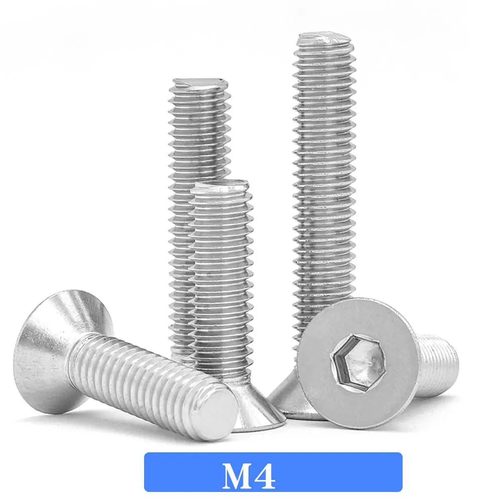 

M4 Screw Flat Allen Key Head Machine Din7991 Inner Hex Screw 304 Stainless Steel Fasteners Bolts 20Pcs