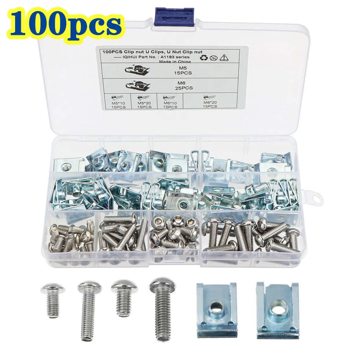 100/160pcs M4/M5/M6/M8 U Nuts Speed Clip Fastener Assorted Kits 304 Stainless Steel U-Shaped Clip Nut For Motorcycle Car Clamps