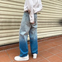 cotton gradient jeans mens fashion retro casual wide leg jeans men streetwear loose hip hop straight denim trousers mens m 3xl