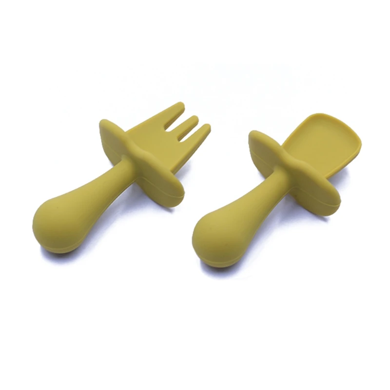 

Baby Feeding Spoon Fork Set Soft Silicone Feeding Flatware Set Training Spoon 23GD