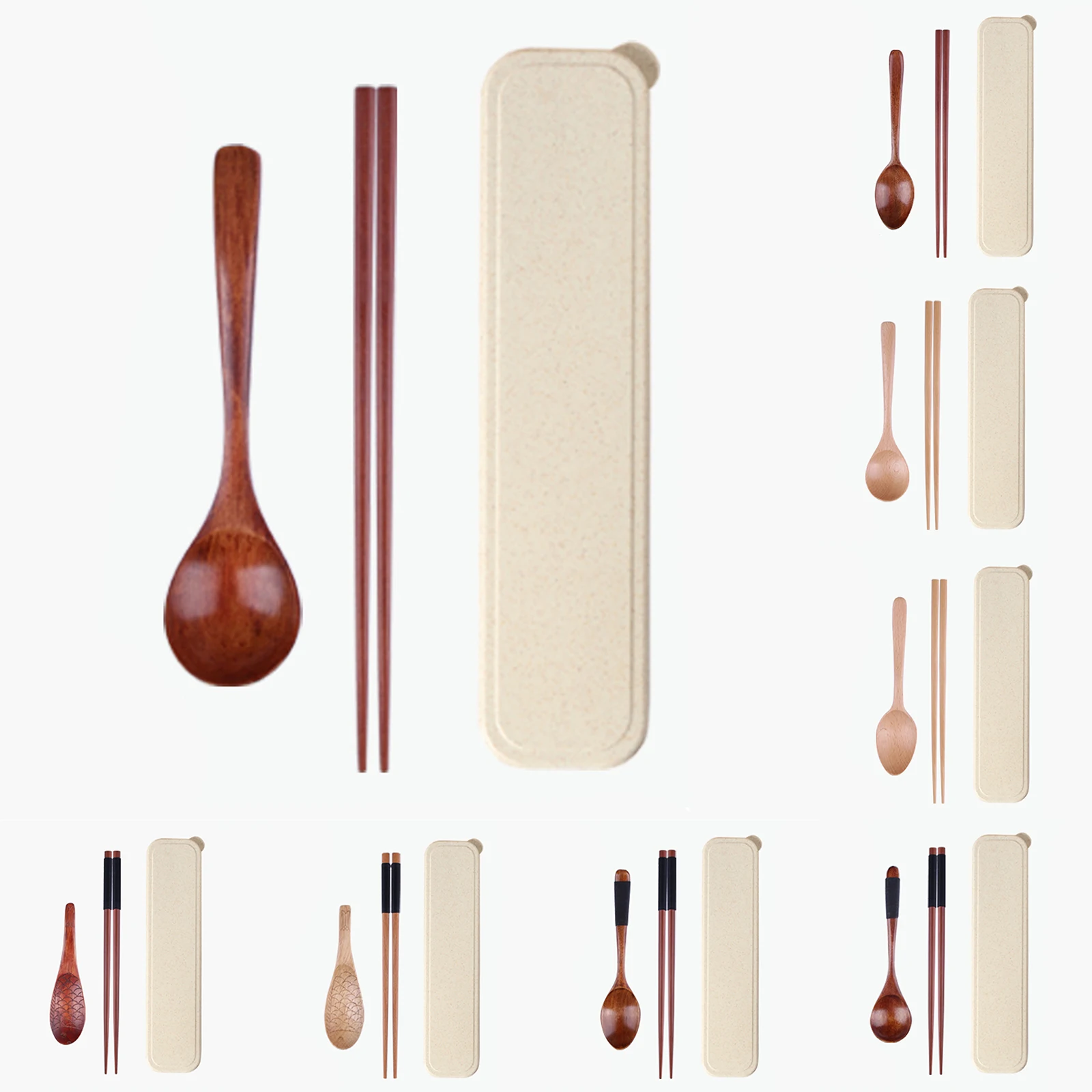 

Japanese Portable Boxed Wooden Chopsticks&Spoon Set Natural Environmentally Friendly Custom Travel Dinnerware Tableware Cutlery