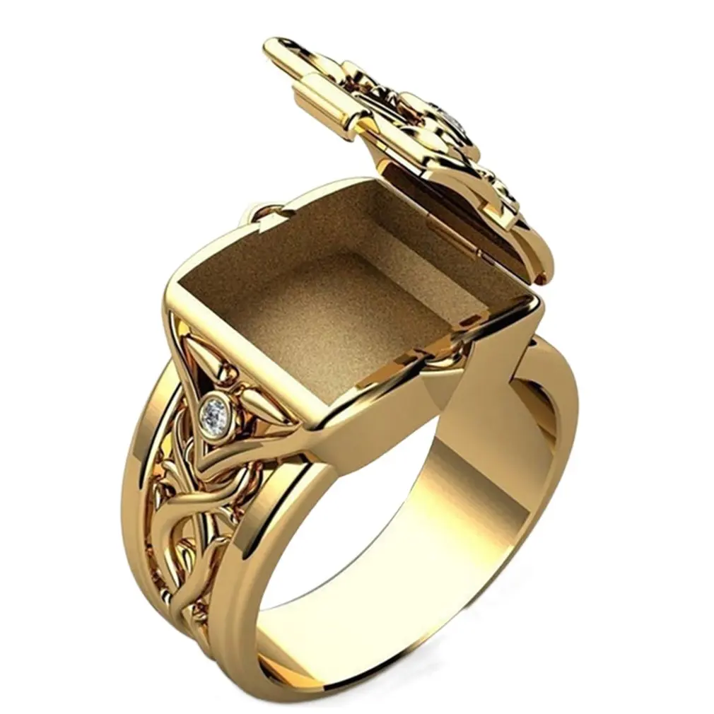 

Luxury Men's Accessories Ring Silver Golden Unique Hip Hop Punk Fashion Jewelry Gift Carved Diamond Wide Ring Can Be Opened 6-13