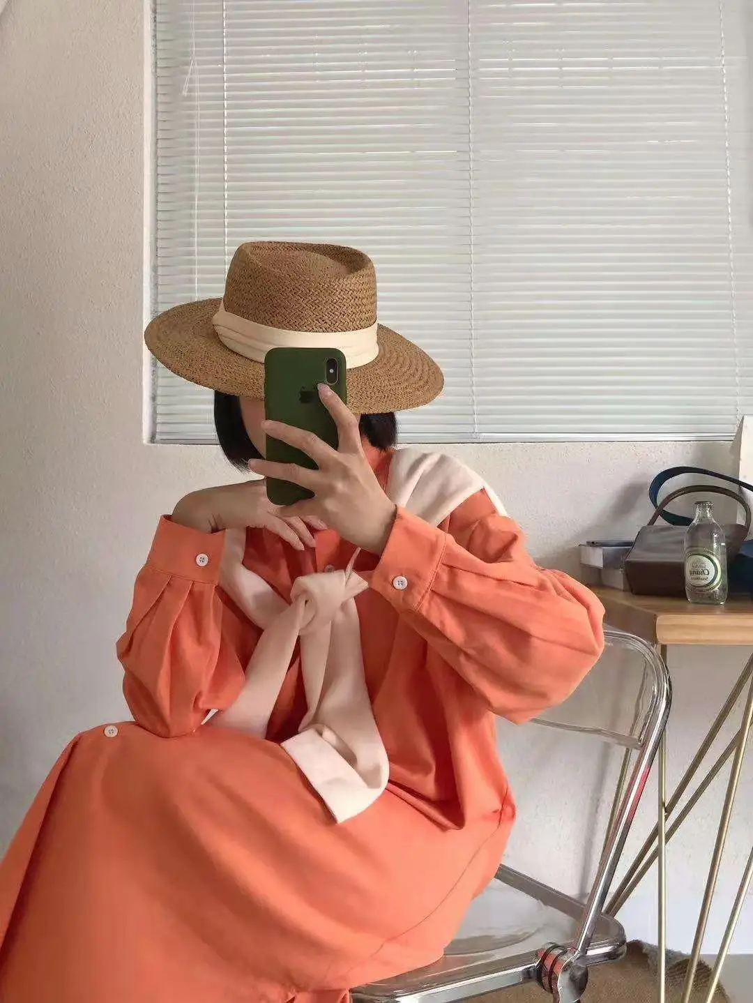 

Spring Autumn Orange Casual Dress Shirt 2021 Korean Clothing Loose Solid Color Long Sleeve Shawl Splicing Vintage Maxi Dress
