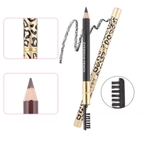 2pcs leopard cosmetic pencil for eyeshadow natural long lasting eyebrow pencil wood professional makeup tool tattoo brow brush