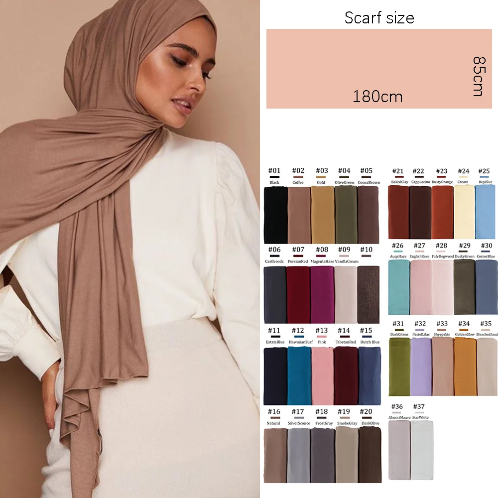 

SMG 180*85cm Big Size Muslim Plain Cotton Stretch Jersey hijabs Scarf Soft Material Stretchable Shawls Women