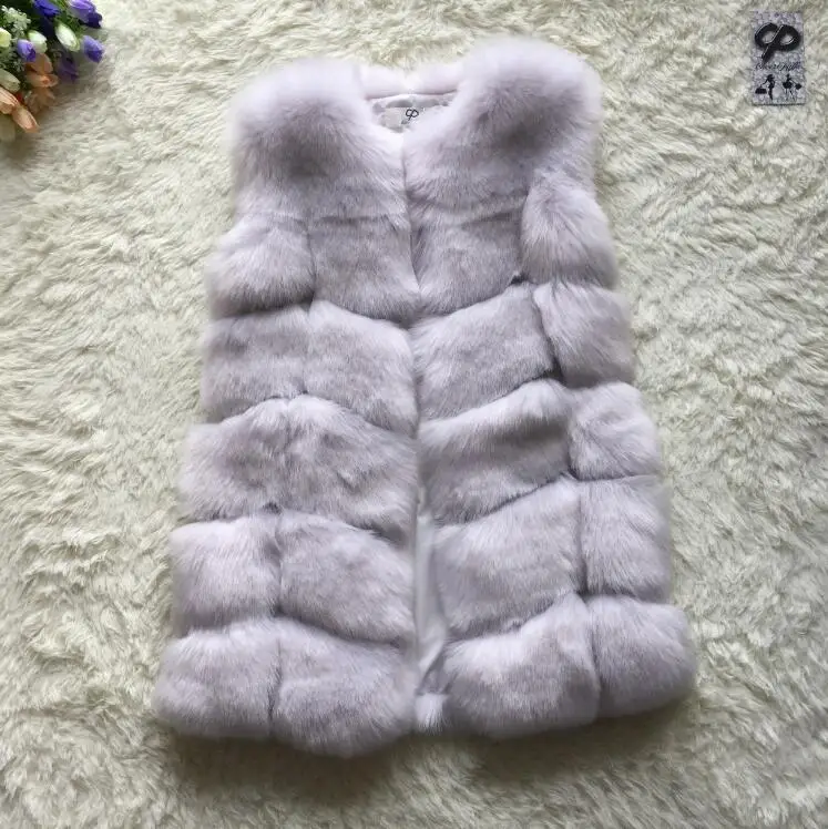 CP01 Fox color Женский жилет из искусственного лисьего меха серебристого цвета, зимний модный жилет средней длины из искусственного лисьего меха, женские теплые пальто из искусственного лисьего меха для женщин - Цвет: CP01 Fox color