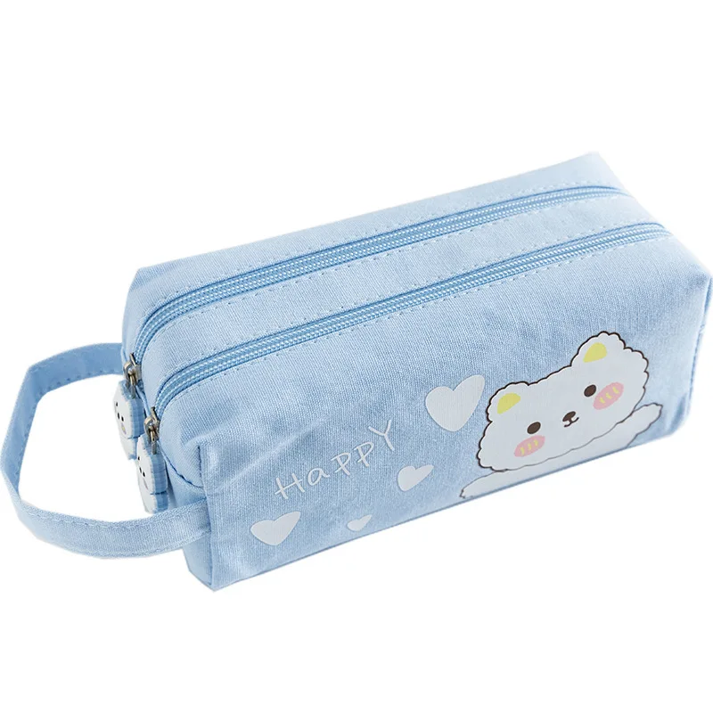 

Double-Layer Stationery Bag Big Capacity Double Zipper Cartoon Animal Pen Bag Pencil Case Makeup Pouch Office School Supplies