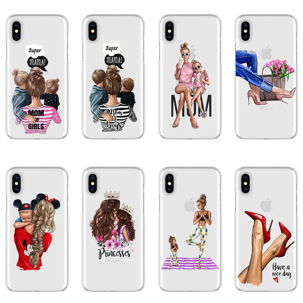 Модный Черный Коричневый чехол с волосами для мамы и дочки iPhone Max XR XS X 8PLUS 7PLUS 5 5SE 6 6S