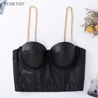 Топ женский из ПУ кожи, с металлической цепочкой и пуш-апом