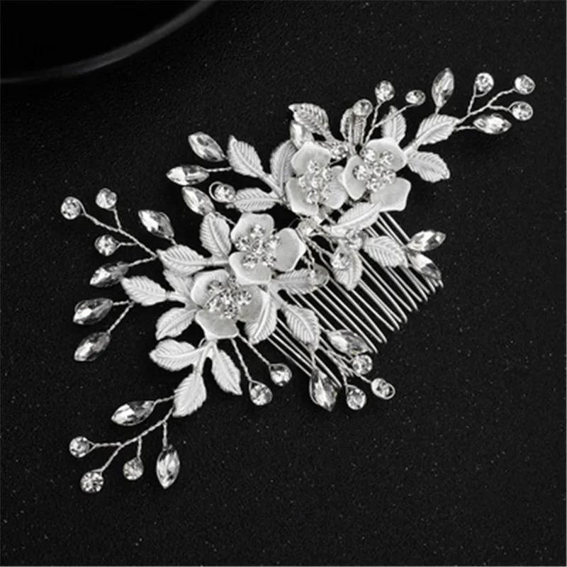 Золотая Расческа для невесты стразы свадебные аксессуары зажим волос Серебряный