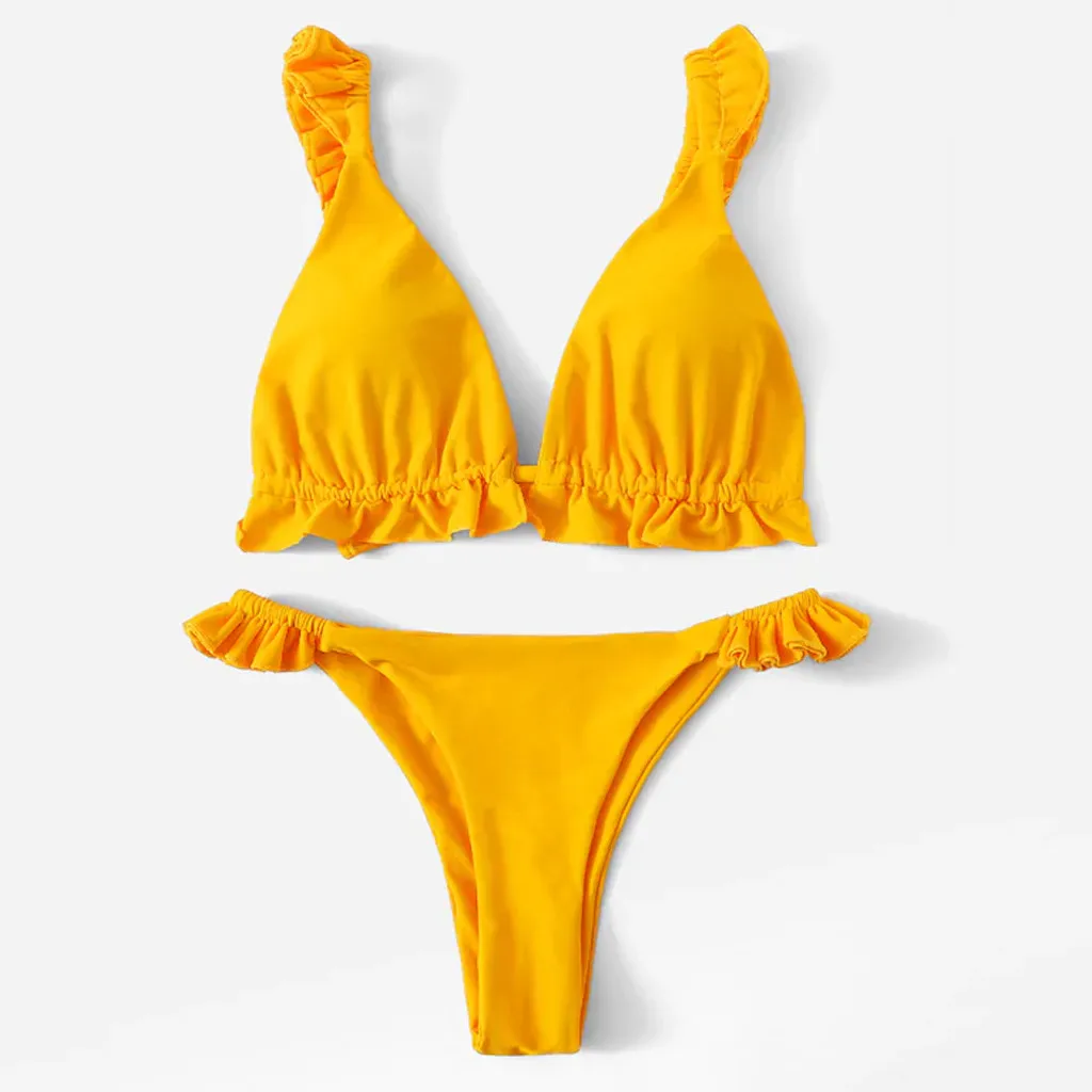 Топ с оборками халтер стринги сексуальный комплект бикини из 2 предметов танкини