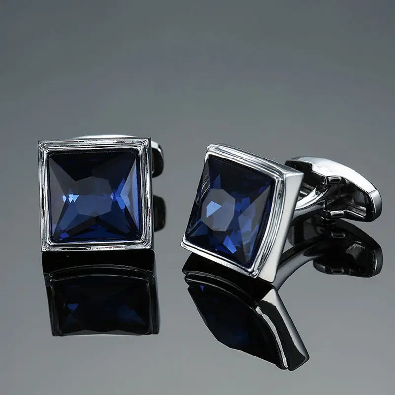 

Высококачественные запонки с синими кристаллами, новинка, Модная бижутерия, брендовые Квадратные запонки, Мужская Свадебная рубашка, значок, булавка, подарок
