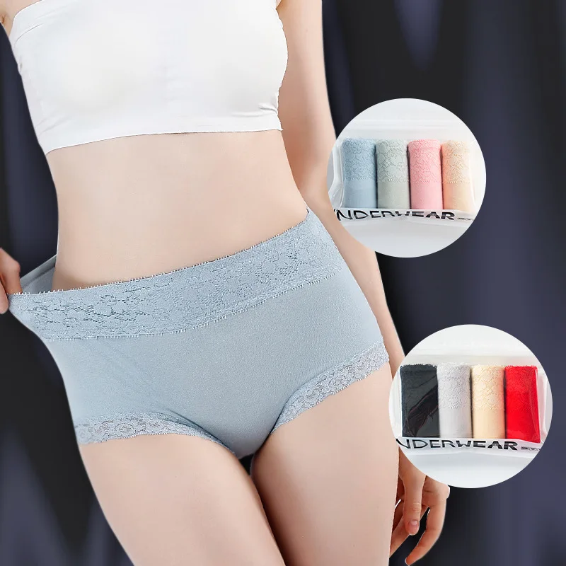 

4pcs/lot L~2XL Breathable Briefs For Women Lingerie Sexy Lace Underwear Antibacterial Panties Cotton Underpants Female Intimates