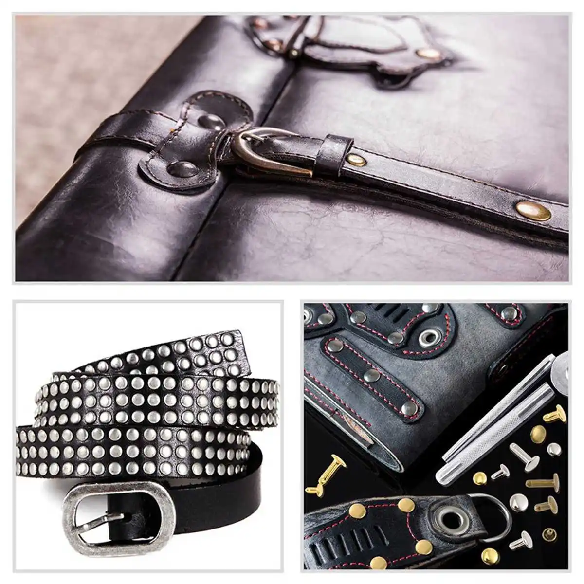 

840Pcs Leather Rivets Double Cap Tubular Metal Studs Rivet with 3 Pieces Fixing Tool For DIY Leather Belt Craft Rivets