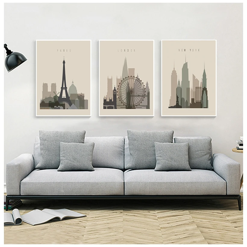 Ретро-плакаты Париж Лондон Нью-Йорк настенные художественные принты Акварельные