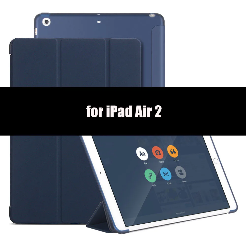 Dark Blue-2 Чехол для iPad Air 2 Air 1, мягкий ТПУ задний смарт-чехол флип-чехол с подставкой PU кожаный чехол для iPad Air противоударный и пылезащитный - Цвет: Dark Blue-2