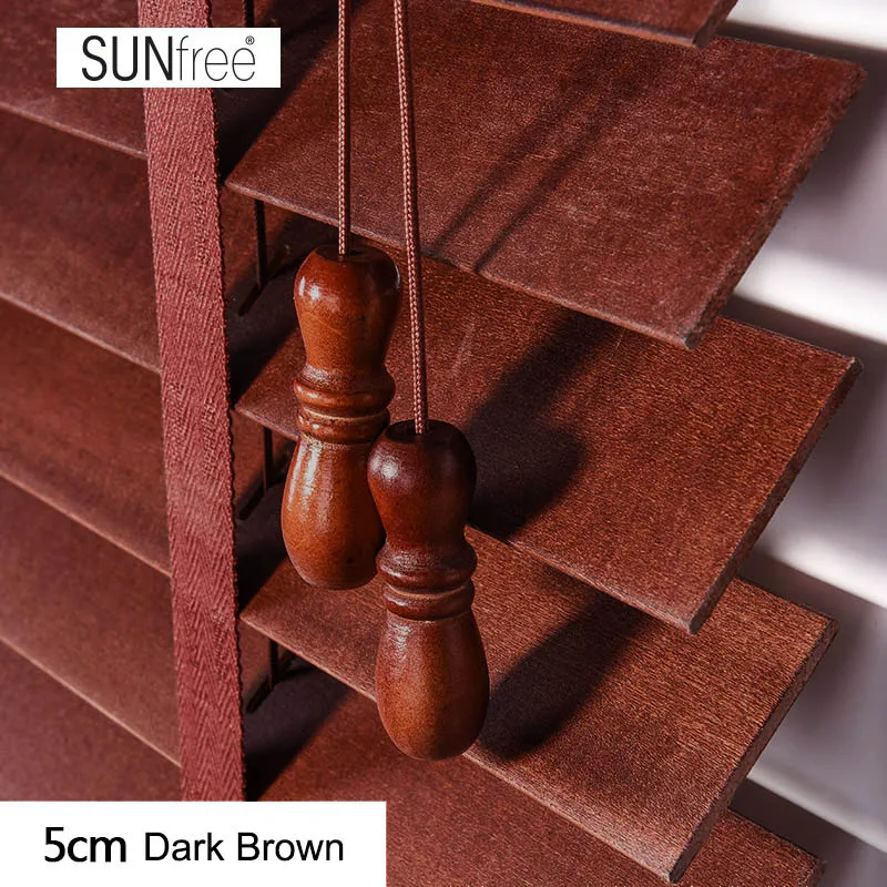 Dark Brown SUNfree липа деревянные жалюзи лестница лента styel Настоящее Дерево венецианские жалюзи 50 мм планка коричневый/белый/коричневый/черный - Цвет: Dark Brown