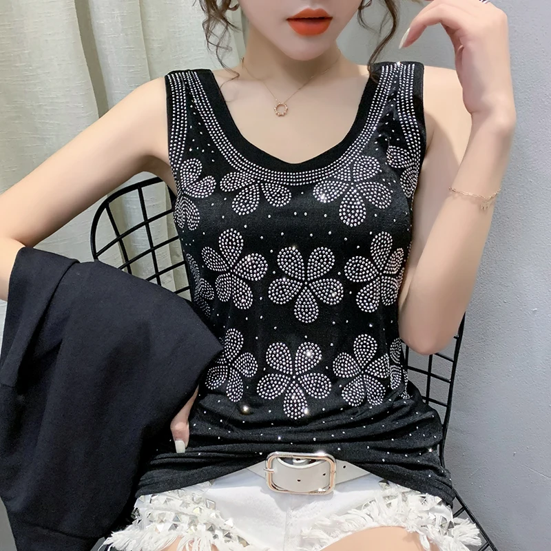 Летняя Корейская одежда жилеты модные сексуальные блестящие Женские топы с