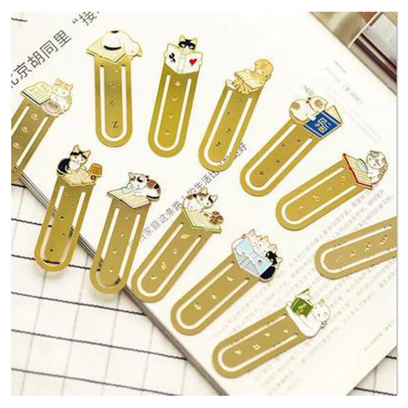 

5PCs Cute Cartoon Cat Bookmark Kawaii Stationery Paper Clip Metal Bookmark Stationery Book Holder Student Office School Supplies