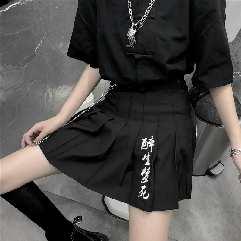Женская готическая мини-юбка Harajuku черная уличная мода винтажная школьная юбка с