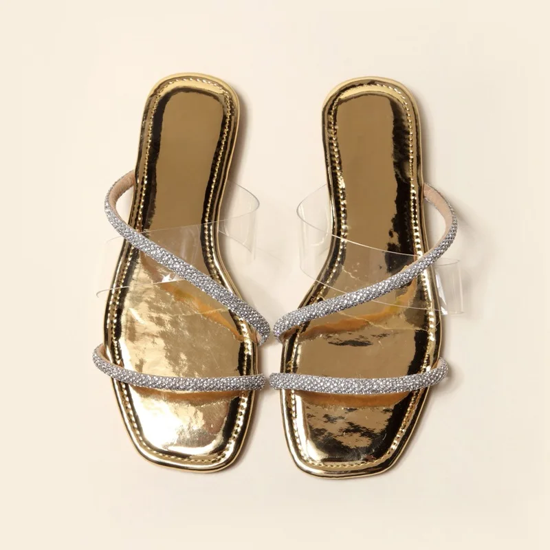 

2021 Summer New Women's Slippers Transparent PVC Crystal Flat Sandals Open Toe Handmade Outdoor Beach Shoes Fashion Plus Size