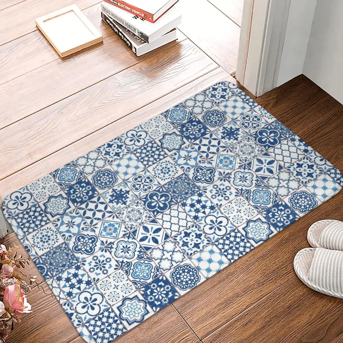 Portuguese Azulejos Doormat Carpet Mat Rug Polyester PVC Non-Slip Floor Decor Bath Bathroom Kitchen Bedroom 40x60