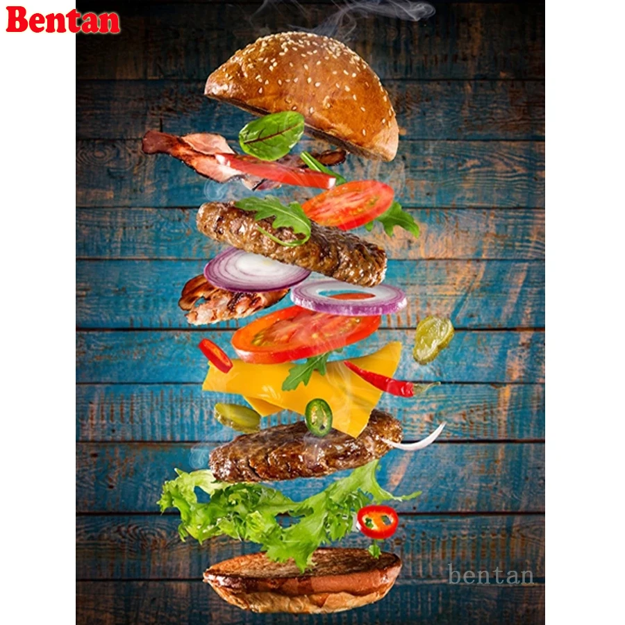 

Diamond Painting Food hamburger 5D DIY Cross Stitch Kit Stickers Mosaic Diamond Embroidery Full Drill square Home Decoration