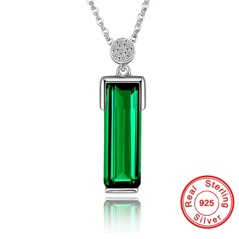 Женская прямоугольная Подвеска из серебра 925 пробы с драгоценным камнем зеленого