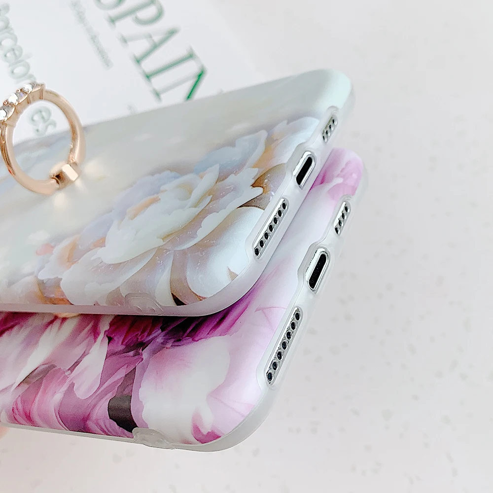 Чехол для телефона LOVECOM Flower Marble с кольцом-держателем iPhone 11 Pro Max XR X XS 7 8 Plus SE2020