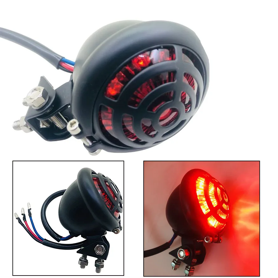 

For Victory Harley Sportster Cafe Racer Choppers 1PC Universal Black Alloy Motorcycle LED Light Vintage Round Scooter Brake Lamp