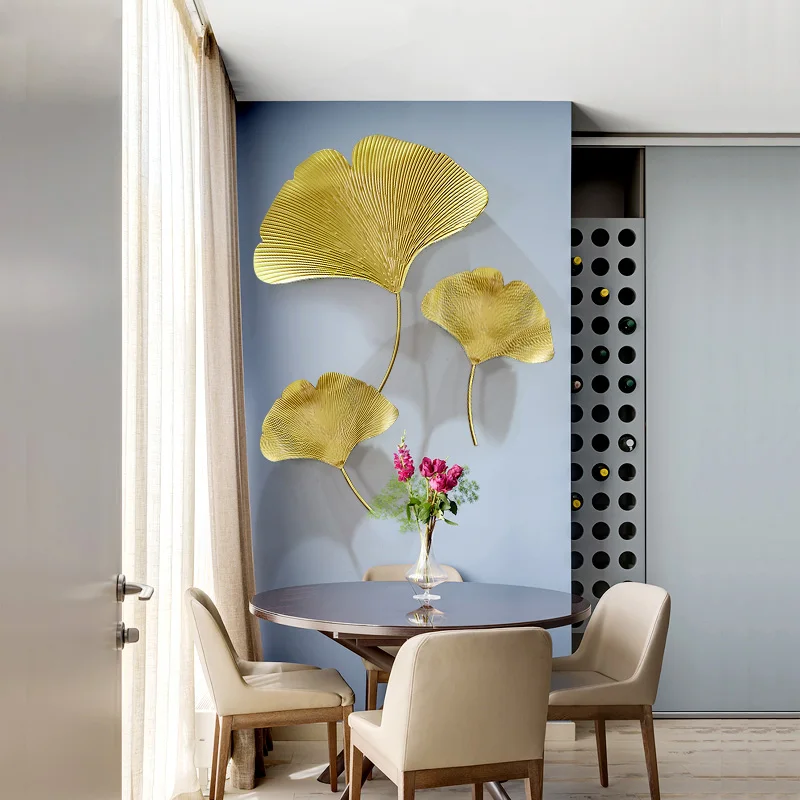 

Современные металлические настенные украшения в виде листьев гинкго, украшения для дома, украшения для гостиной, фоновые металлические укр...