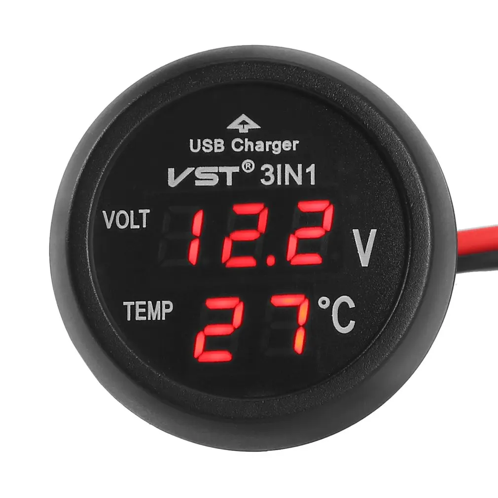 

Digital LED Car Cigarette Lighter Voltmeter Thermometer Car Truck USB Charger 12V/24V Temperature Meter Voltmeter 3 in 1/ 2 in 1