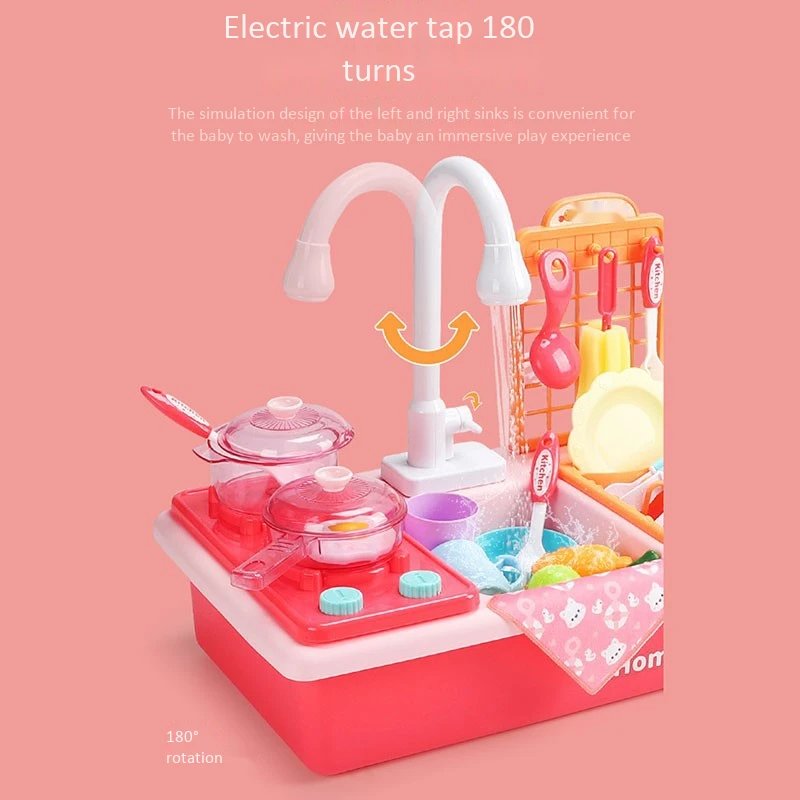 

Kids Plastic Simulation Sink Toys with Electric Water Wash Basin Kit