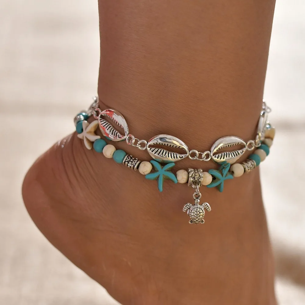 

Huitan Summer Stylish Accessories Anklets For Female Cute Turtle Pendant With Sea Blue Color Design Wholesale Lots&Bulk Selling
