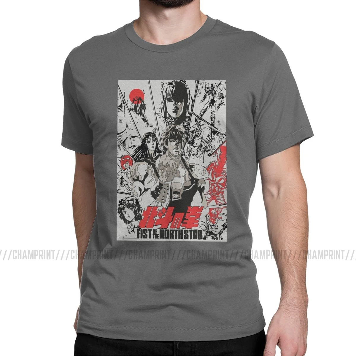 Fist Of The North Star, мужские футболки, Kenshiro Hokuto No Ken, Забавные футболки с круглым вырезом, футболки, чистый хлопок, подарок на день рождения, одежда - Цвет: Темно-серый