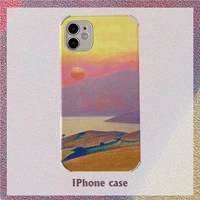 retro golden desert sunset landscape art phone case for iphone 12 11 pro max x xr xs max 7 8 plus 7plus case soft silicone cover
