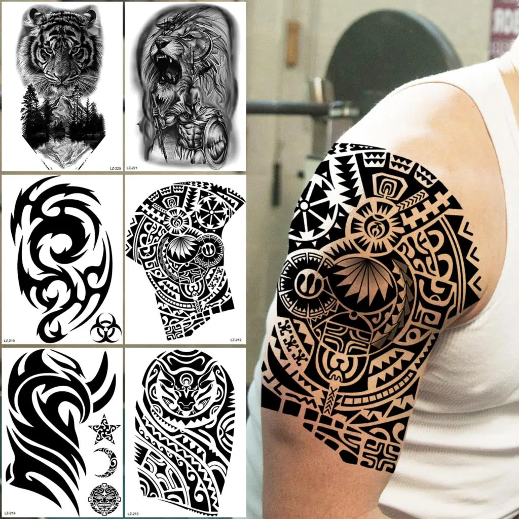 Мужские черные татуировки Maori для мужчин реалистичные взрослых тигр Лев рыцарь