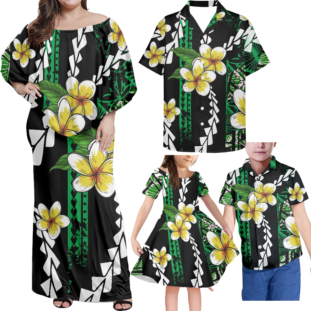 HYCOOL-Conjunto de ropa familiar para parejas, traje con estampado de hibisco, Morher e hija polinesiana, de las vacaciones hawaianas