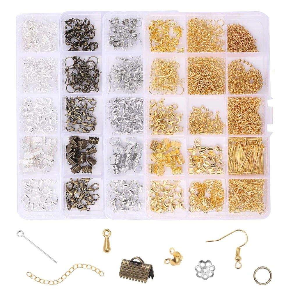 

300pcs/set Mixed Style Accessories Kit Gold Silver Color Open Jump Ring End Caps Clasp Chain Hook for Jewelry Making Findings
