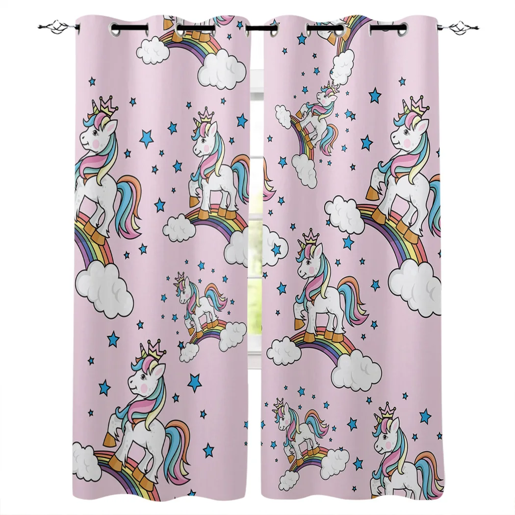 

Pink Unicorn Rainbow Cartoon Window Curtains Dark Kitchen Indoor Curtain Panels With Grommets Window Treatment Valances Curtains