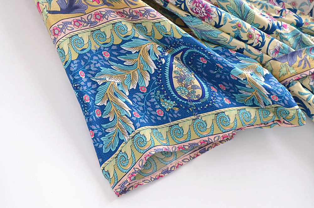 Vintage Chic Women Floral Print Bat Sleeve Beach Bohemian Kimono Happie Dress Ladies V Neck Summer Boho Robe Cover-up | Женская одежда