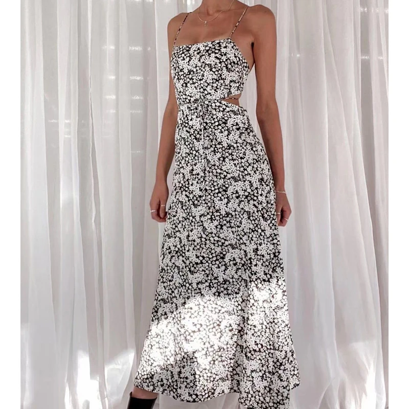 

Женское летнее платье с открытой спиной, элегантное платье в богемном стиле на бретелях, пляжная юбка, 2022