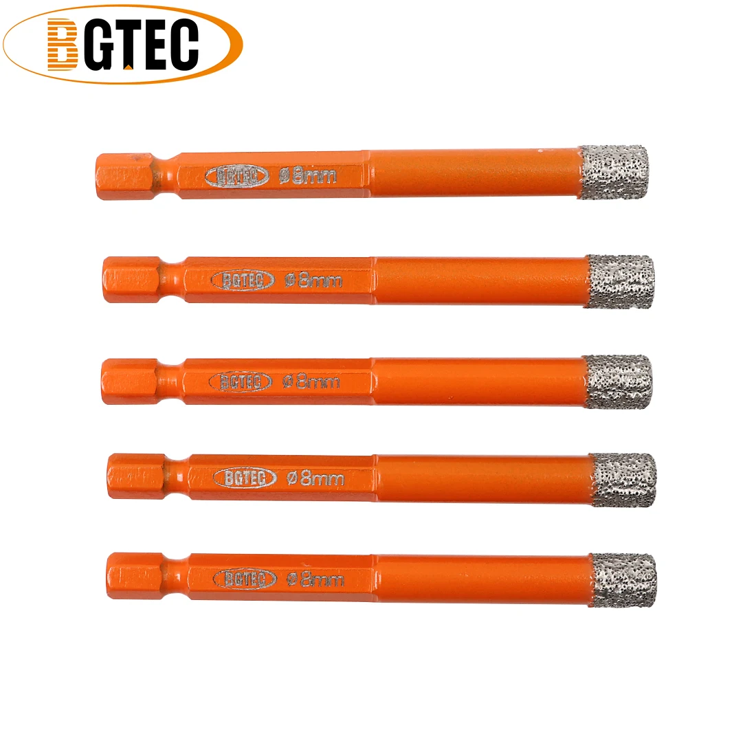 

BGTEC 5pcs 8mm Hex shank Quick-fit drilling bits Vacuum Brazed diamond drill bits for ceramie tile granite Dry Hole saw