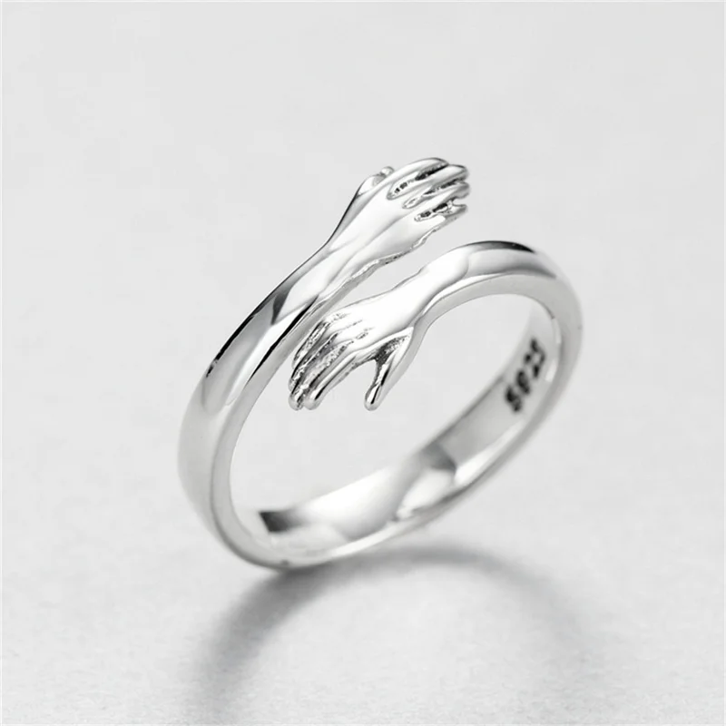 

2021 Couple Rings Stainless Steel Love Hands Hug Lovers' Ring For Women Men Wedding Engagement Promise Open Ring Fashion Jewelry