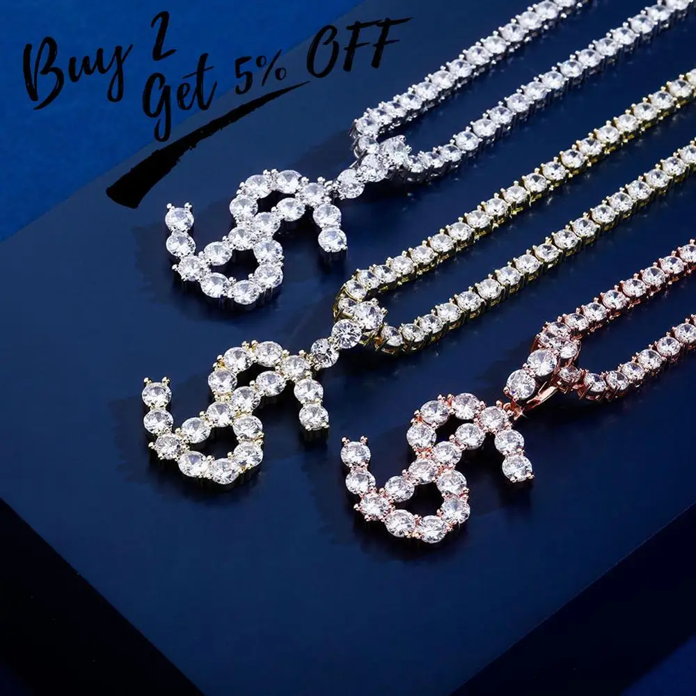 Ожерелье с подвеской в виде фианита надписью A Z и цепью 4 мм для тенниса мужские