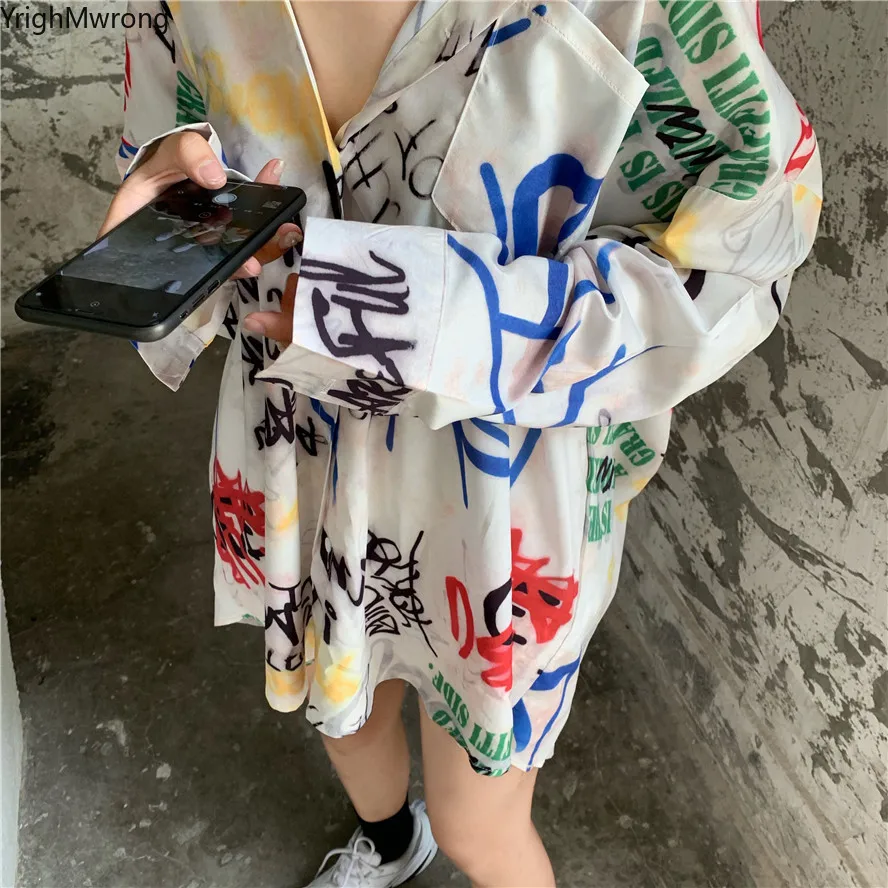 Корейская уличная одежда Харадзюку граффити буквы принт с длинным рукавом