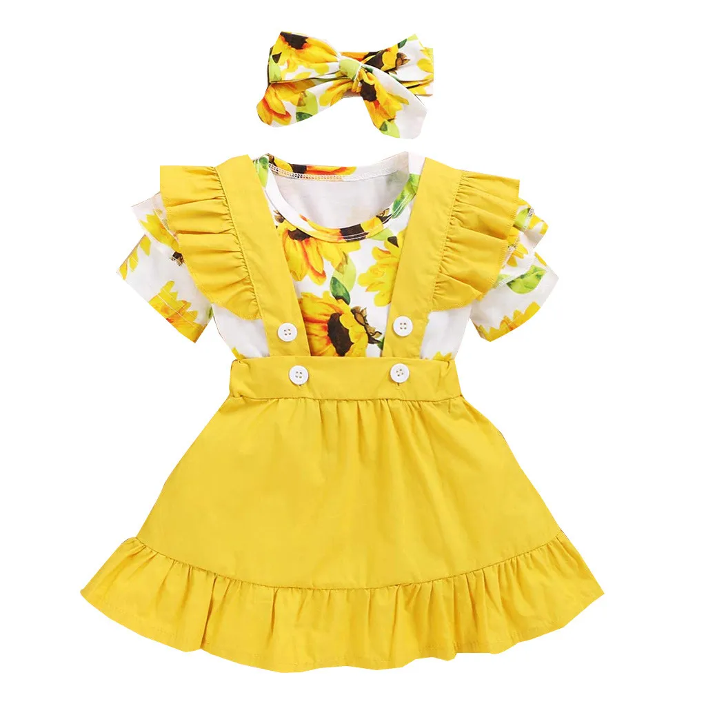 Комплект одежды для новорожденных девочек Летний комбинезон с подсолнухом + юбка