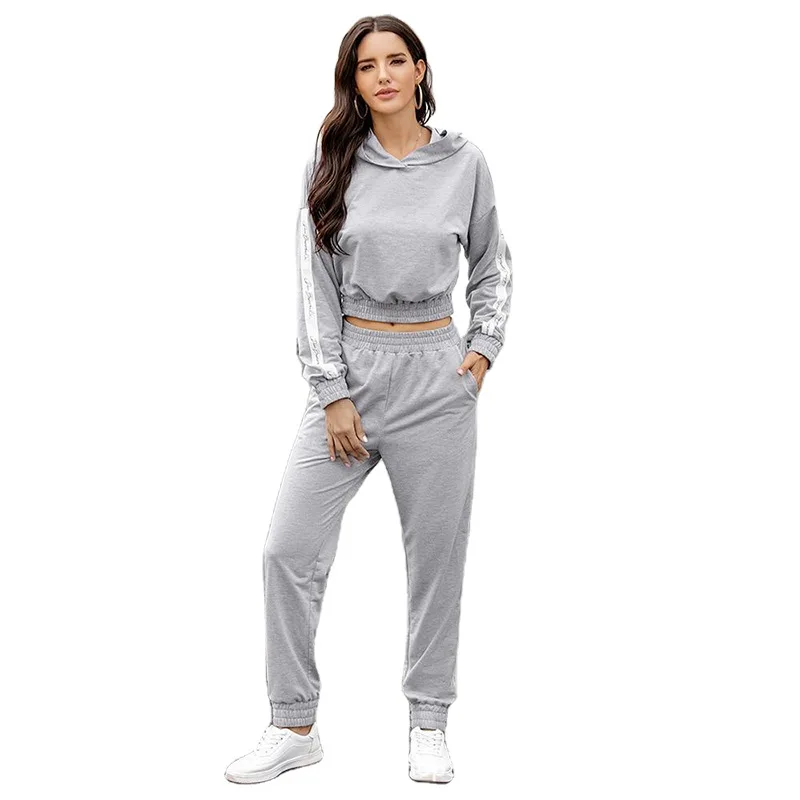 

ZOGAA 2020 Autumn Winter Tracksuits Female Long-sleeved Hooded Casual Striped Sports Sweatersuit Women Two Piece Set